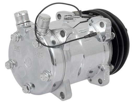 Sanden 508 Style A/C Compressor w/ 2-Groove V-Belt Clutch Pulley; Polished Finish; SD508/SD5H14