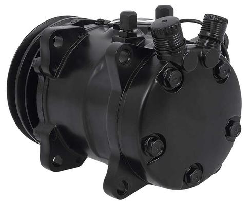 Sanden 507 Style A/C Compressor w/ 2-Groove V-Belt Clutch Pulley; Black Finish; SD507/SD5H11