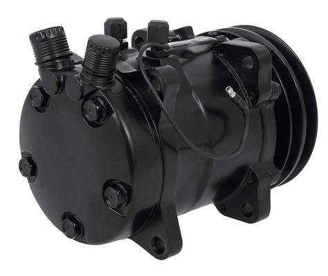 Sanden 507 Style A/C Compressor w/ 2-Groove V-Belt Clutch Pulley; Black Finish; SD507/SD5H11