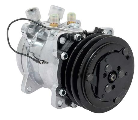 Sanden 507 Style A/C Compressor w/ 2-Groove V-Belt Clutch Pulley; Chrome Finish; SD507/SD5H11
