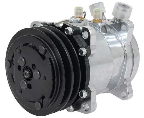 Sanden 507 Style A/C Compressor w/ 2-Groove V-Belt Clutch Pulley; Chrome Finish; SD507/SD5H11