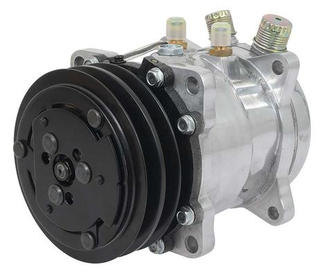 Sanden 507 Style A/C Compressor w/ 2-Groove V-Belt Clutch Pulley; Polished Finish; SD507/SD5H11