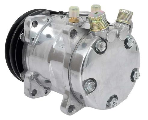 Sanden 507 Style A/C Compressor w/ 2-Groove V-Belt Clutch Pulley; Polished Finish; SD507/SD5H11