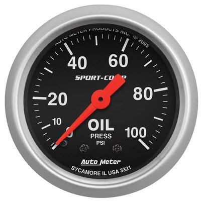 Auto Meter Sport Comp Series 2-1/16 Full Sweep 0-100 PSI Mechanical Oil Pressure Gauge