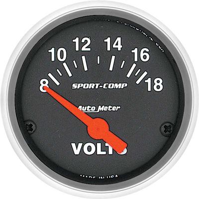 Auto Meter Sport Comp Series 2-1/16 Short Sweep 8-18 Volt Electric Voltmeter Gauge