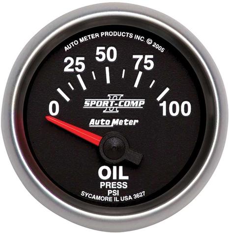 Auto Meter Sport Comp II Series 2-1/16 Short Sweep 0-100 PSI Electric Oil Pressure Gauge