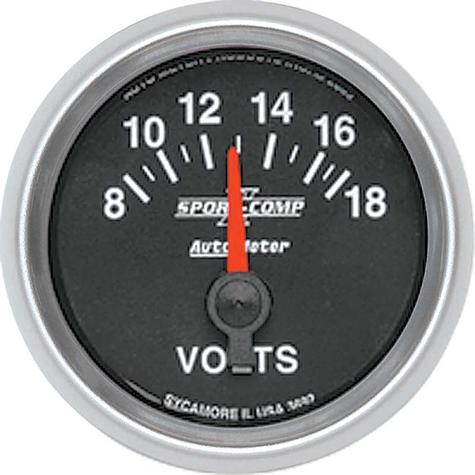 Auto Meter Sport Comp II Series 2-1/16 Short Sweep 8-18 Volt Electric Voltmeter Gauge