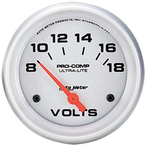 Auto Meter Ultra-Lite Series 2-1/16 Short Sweep 8-18 Volt Electric Voltmeter Gauge