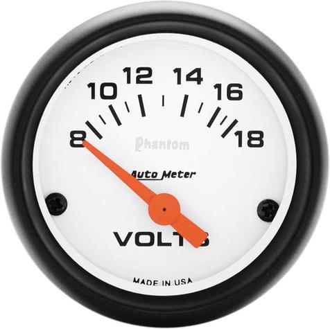 Auto Meter Phantom Series 2-1/16 Short Sweep 8-18 Volt Electric Voltmeter Gauge