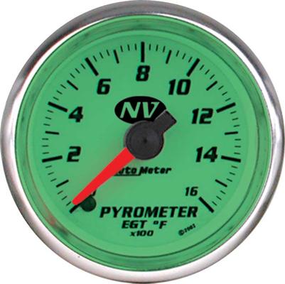 Auto Meter NV Series 2-1/16 Full Sweep 0-1600º F Electric EGT Pyrometer Gauge