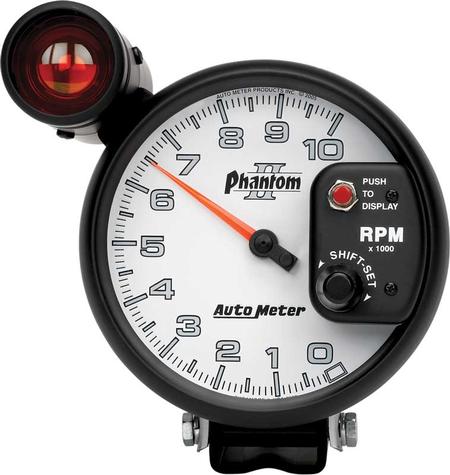 Auto Meter Phantom II Series 5 10,000 RPM Pedestal Mount Tachometer with Amber Shift Light