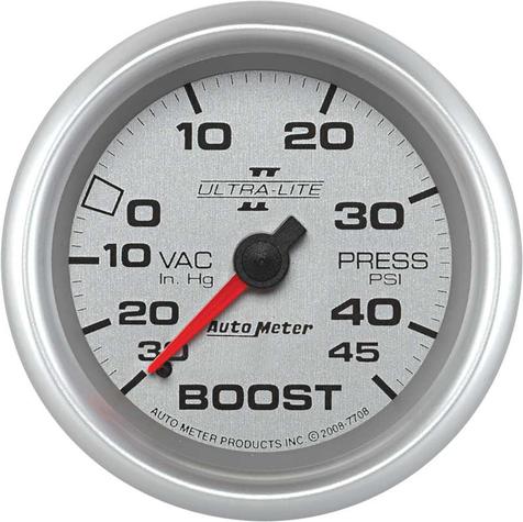 Auto Meter Ultra-Lite II Series 2-5/8 Full-Sweep 45 PSI / 30 Hg Mechanical Boost / Vacuum Gauge