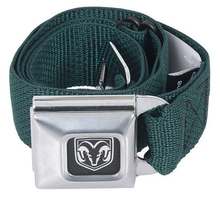 Dark Green Nylon Belt With Dodge Logo Seat Belt Style Buckle
