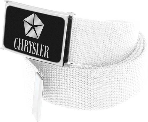 White Nylon Belt With Chrysler Black/Silver Logo Flip Style Belt Buckle