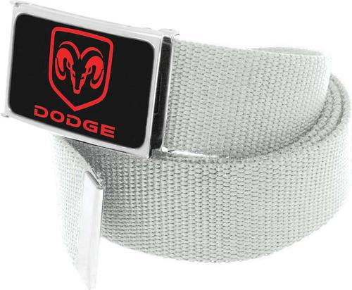 Silver Nylon Belt With Black/Red Dodge Logo Flip Style Buckle