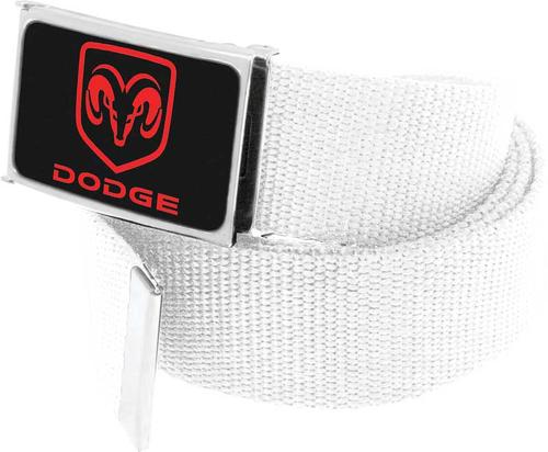 White Nylon Belt With Black/Red Dodge Logo Flip Style Buckle