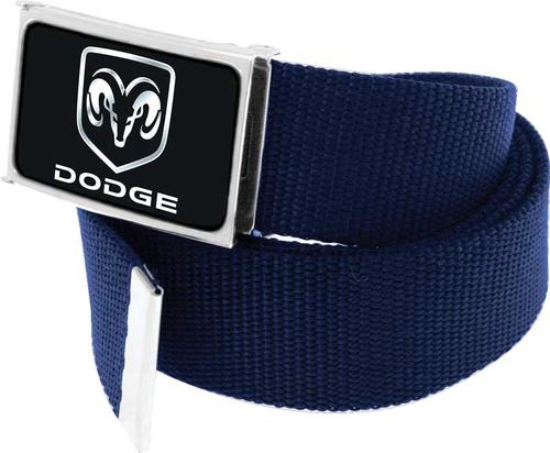 Navy Blue Nylon Belt With Black/Silver Dodge Logo Flip Style Buckle