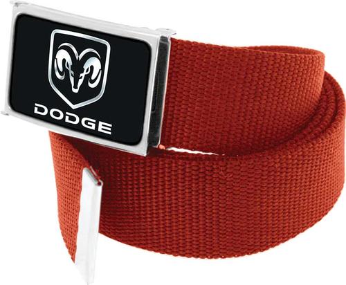 Red Nylon Belt With Black/Silver Dodge Logo Flip Style Buckle