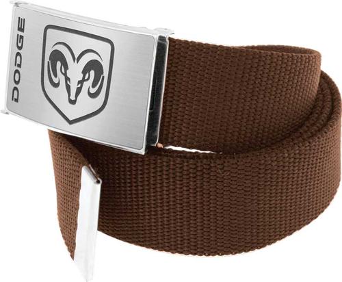 Brown Nylon Belt With Silver/Black Dodge Logo Flip Style Buckle