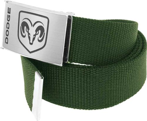 Olive Green Nylon Belt With Silver/Black Dodge Logo Flip Style Buckle