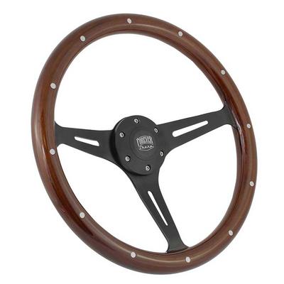 Forever Sharp 15 6 Bolt Empire Wood Wheel - Black Spokes - Dark Mahogany Wood with Aluminum Rivets