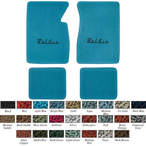 1958-70 Chevrolet Bel Air 4-Piece Floor Mat Set; Loop; Bel Air Script Logo; Teal