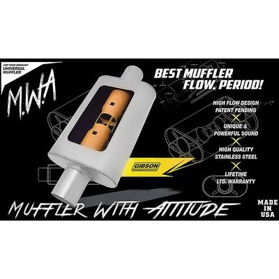 Gibson MWA Performance Muffler; Stainless Steel; 4 x 9 x 14 Oval Body; 2.5 Offset Inlet; 2.5 Center Outlet.