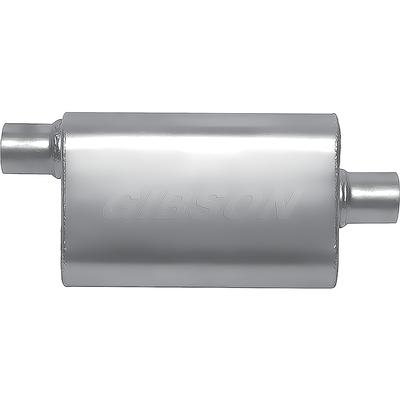 Gibson MWA Performance Muffler; Stainless Steel; 4 x 9 x 14 Oval Body; 2.5 Offset Inlet; 2.5 Center Outlet.