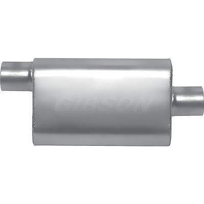 Gibson MWA Performance Muffler; Stainless Steel; 4 x 9 x 14 Oval Body; 3 Offset Inlet; 3 Center Outlet.