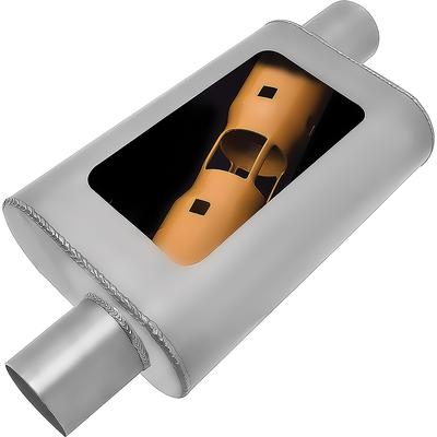 Gibson MWA Performance Muffler; Stainless Steel; 4 x 9 x 14 Oval Body; 2.5 Offset Inlet; 2.5 Offset Outlet.