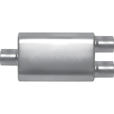 Gibson MWA Performance Muffler; Stainless Steel; 4 x 9 x 14 Oval Body; 3 Center Inlet; 3 Dual Outlet.