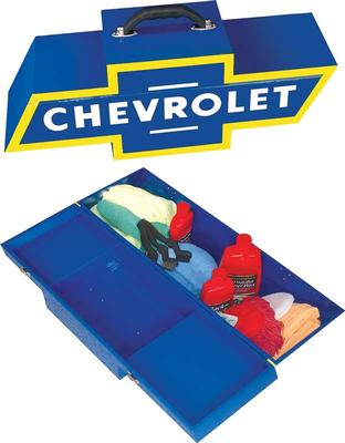 Blue and Yellow Portable Bow Tie Tool Box with White Chevrolet Logo