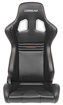 Corbeau Evolution Reclining Racing Seat - Black and Carbon Vinyl with Red Stitching