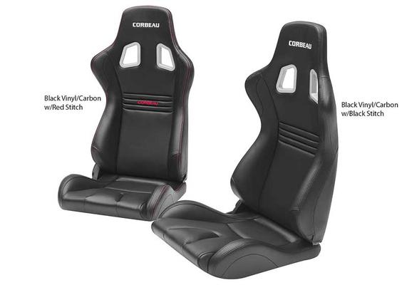 Corbeau Evolution X Fixed Back Racing Seat; Black and Carbon Vinyl with Red Stitching