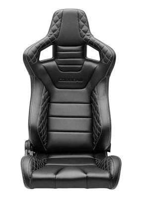 Corbeau Sportline RRS Reclining Racing Seat; Black Vinyl with White Diamond Stitch