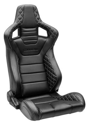 Corbeau Sportline RRS Reclining Racing Seat; Black Vinyl with White Diamond Stitch