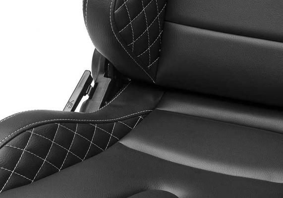 Corbeau Sportline RRS Reclining Racing Seat; Black Vinyl with White Diamond Stitch