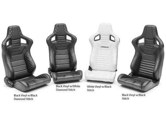 Corbeau Sportline RRS Reclining Racing Seat; White Vinyl with Black Stitch