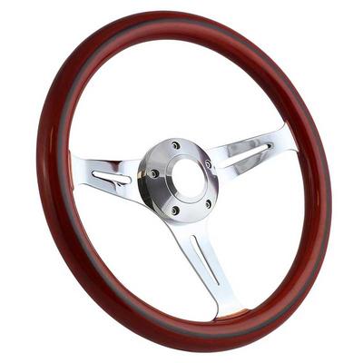 Forever Sharp 14 5 Bolt Empire Wood Wheel - Chrome Spokes - Light Mahogany Wood with Black Stripe