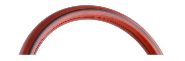 Forever Sharp 14 5 Bolt Empire Wood Wheel - Chrome Spokes - Light Mahogany Wood with Black Stripe
