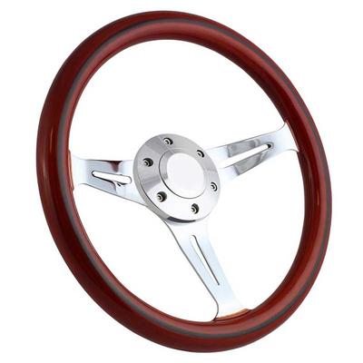 Forever Sharp 15 6 Bolt Empire Wood Wheel - Chrome Spokes - Light Mahogany Wood with Black Stripe