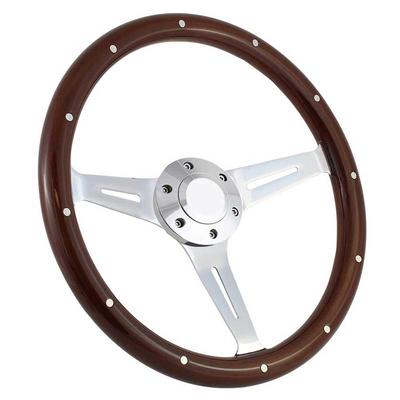 Forever Sharp 15 6 Bolt Empire Wood Wheel - Chrome Spokes - Dark Mahogany Wood with Aluminum Rivets