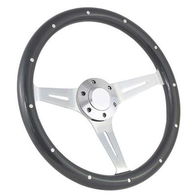 Forever Sharp 15 6 Bolt Empire Wood Wheel - Chrome Spokes - Gray Mahogany Wood with Aluminum Rivets