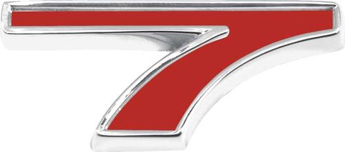 Custom 7 Emblem; Adhesive Back; Red Face with Chrome Edging; Made in the USA