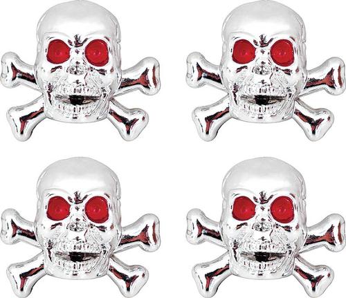 Chrome Skull with Red Eyes Valve Stem Cap Set