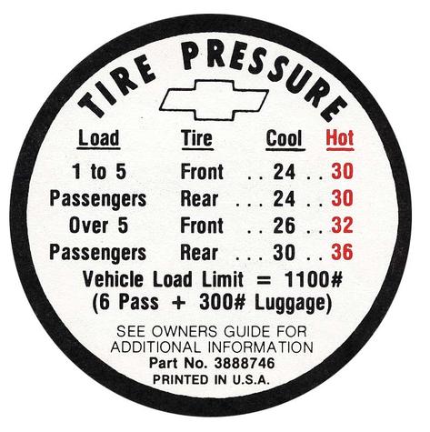 1966 All Makes All Models Parts DC799 1966 Tire pressure Decal (GM