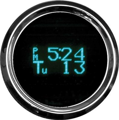 Odyssey Series II Digital Clock / Day-Date / Temperature With Chrome Bezel And Teal Illumination