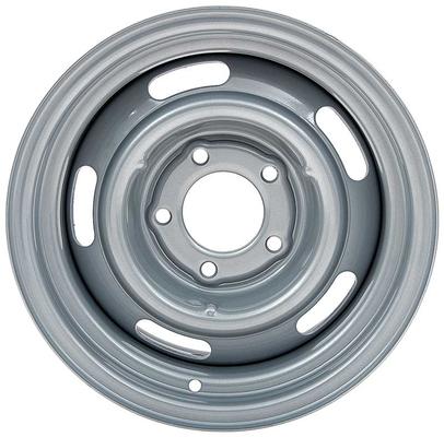 1967-81 Chevrolet; Rally Wheel; Silver Powder Coated; 14 x 7; 4-1/4 Back Space; 5 on 4-3/4 Bolt Pattern