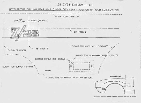 1967 Camaro; SS-350 Front Fender Emblem Template