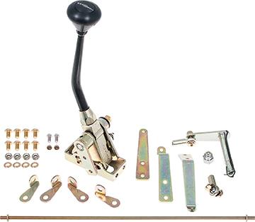 4L60E Floor Mount Shifter with 8 Black Handle and Black Anodized Mushroom Knob